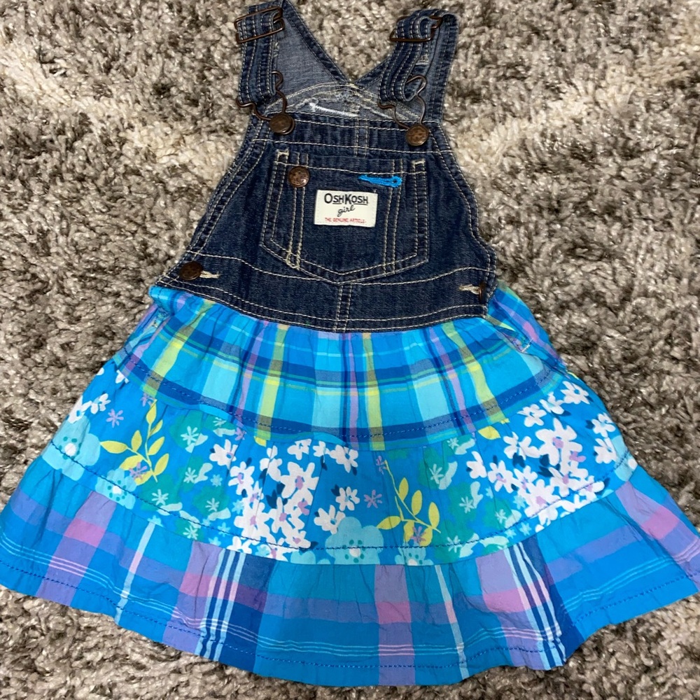 Oshkosh overall dress with blue plaid